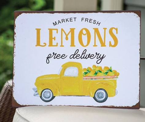 Market Fresh Lemons Truck Distressed Metal Sign